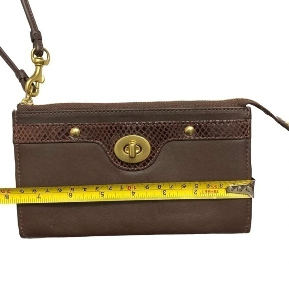 Coach brown leather wristlet clutch bag